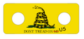 Yellow license plate with a snake design and 'Don't Tread on Me' text.