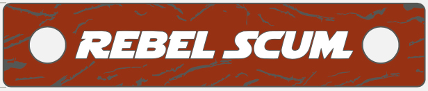 Brown rectangular sign with 'REBEL SCUM' text in white