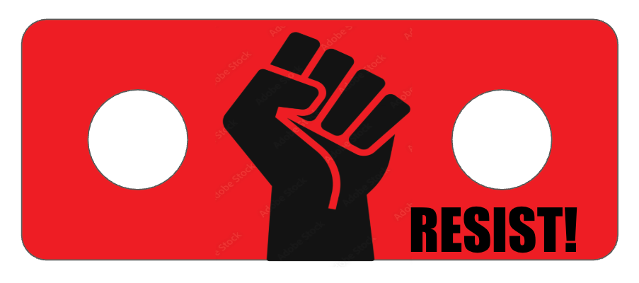 LokPin with a black fist and 'RESIST!' text on an red background
