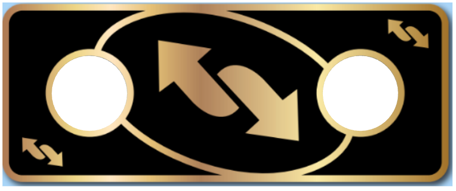 Decorative emblem with gold accents on a black background