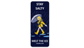 Sticker with a person holding an umbrella in the rain, text 'Stay Salty Melt the Ice', and a website URL on a blue background.
